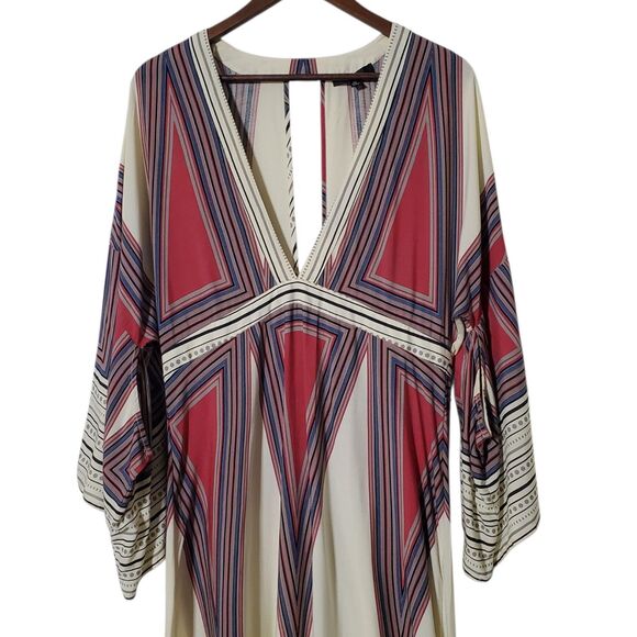 Lulus Montecito Dress XL Cream Print Maxi Plunging Neckline Vacation Boho - Picture 3 of 7